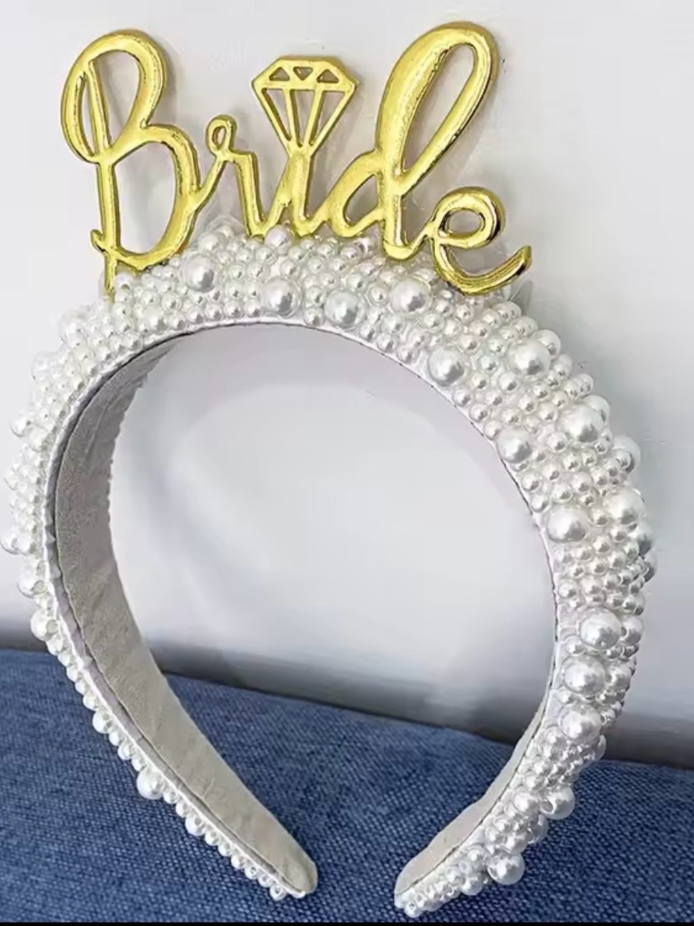 Kohl's White Pearl Bridal Headband with Gold 'Bride' Script